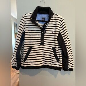 Nautica Black and White Striped 1/2 Button-Up fleece